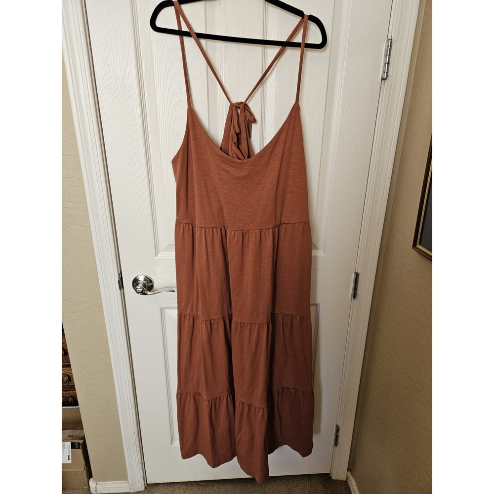 NWT Old Navy Rust Tie-Back V-Neck Tiered Stretchy Swing Maxi Dress, Plus 3X